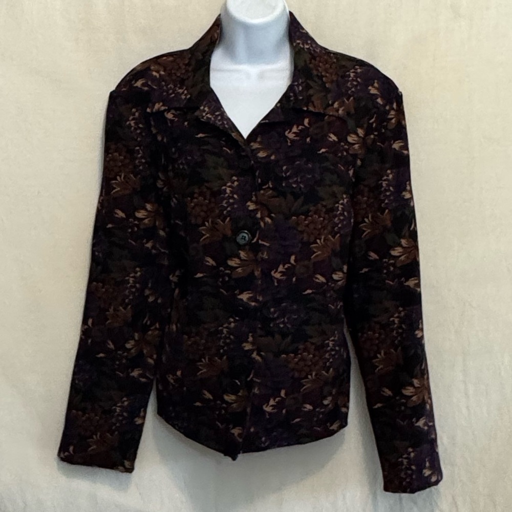 B-219 Kim Rogers Black Purple & Cream Floral Long Sleeve Blazer Size LP